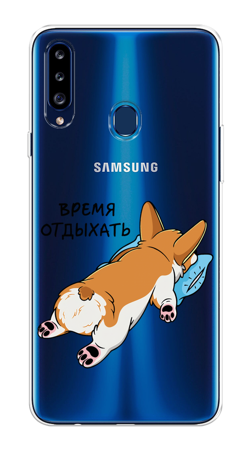 

Чехол на Samsung Galaxy A20s "Корги отдыхает", Черный;коричневый;голубой, 2100850-1