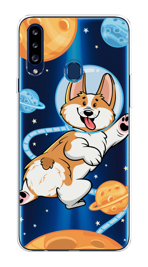 

Чехол на Samsung Galaxy A20s "Корги-космонавт", Голубой;бежевый;белый, 2100850-1