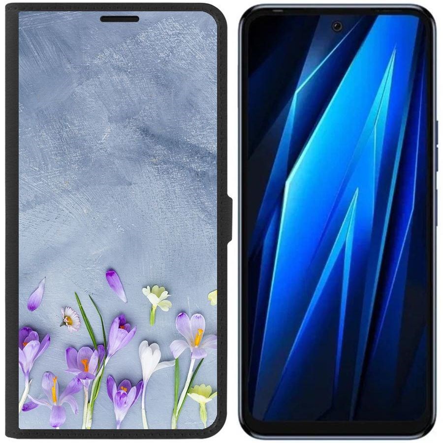 

Чехол-книжка Eco для Tecno Pova 4 Цветочное настроение (черный)