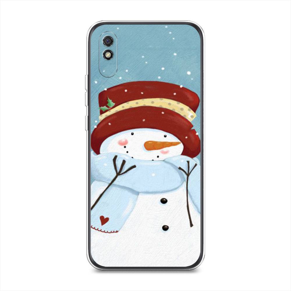 

Чехол для Xiaomi Redmi 9A "Застенчивый снеговик", Голубой;белый;красный, 38950-5