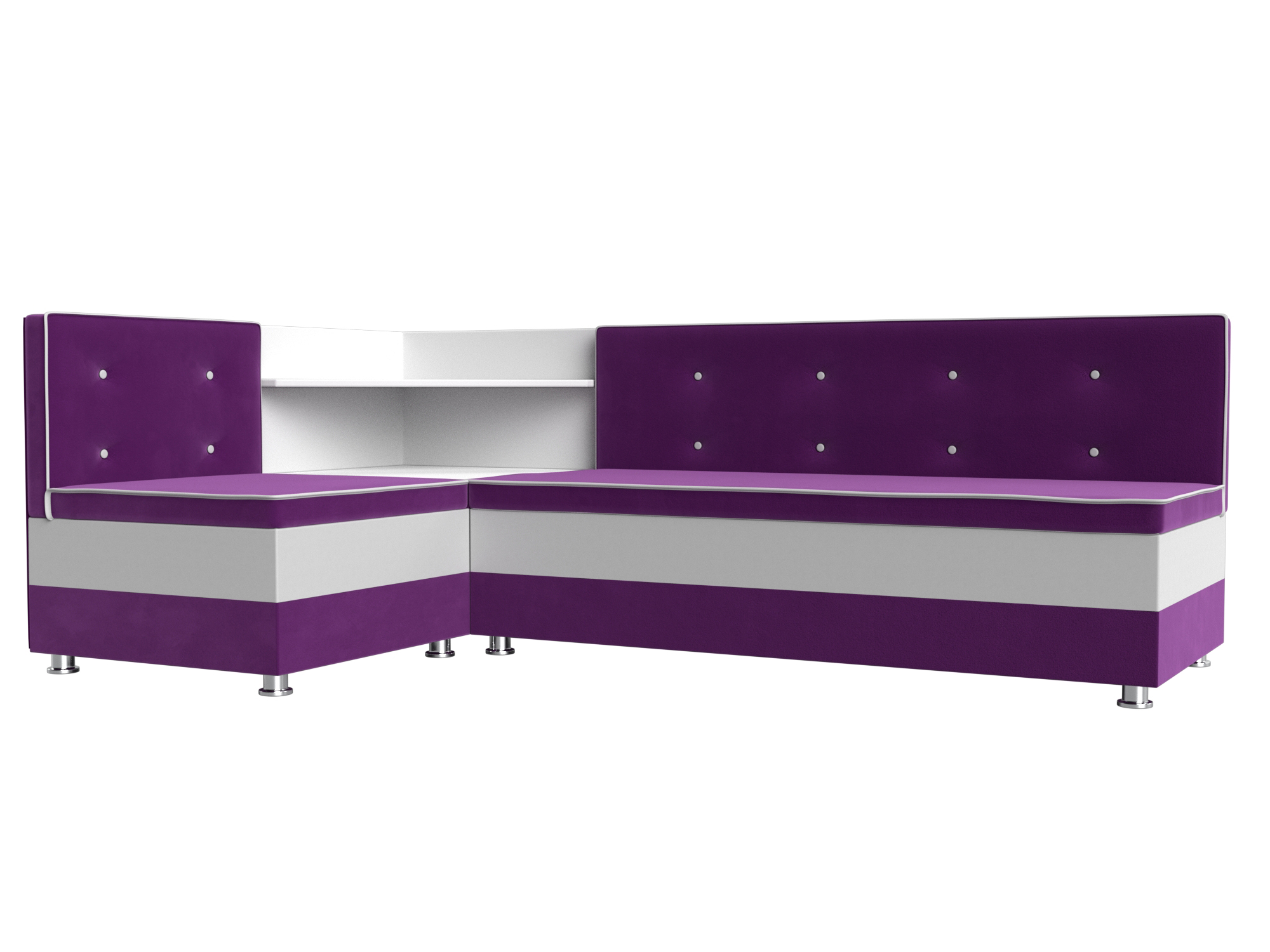 

Кухонный угловой диван Милан левый микровельвет/экокожа фиолетовый/белый, Кухонный угловой диван Милан левый угол