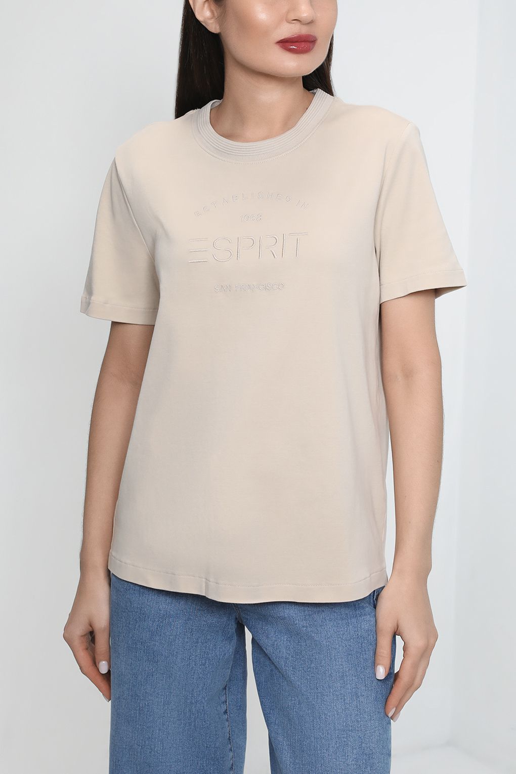 

Футболка женская Esprit Casual 013EE1K304 бежевая XS, Бежевый, 013EE1K304