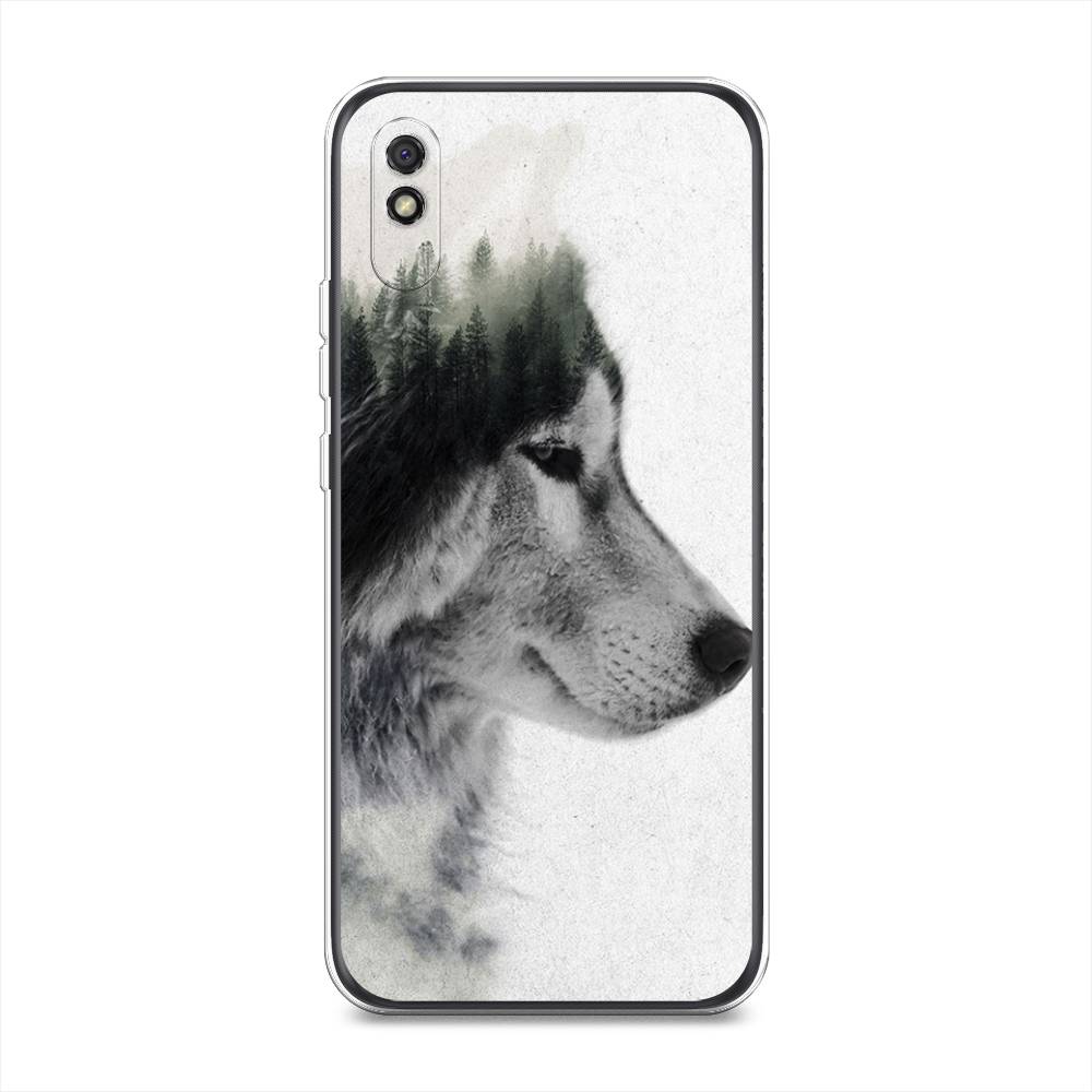 

Чехол на Xiaomi Redmi 9A "Волк лес", Серый;белый, 38950-1