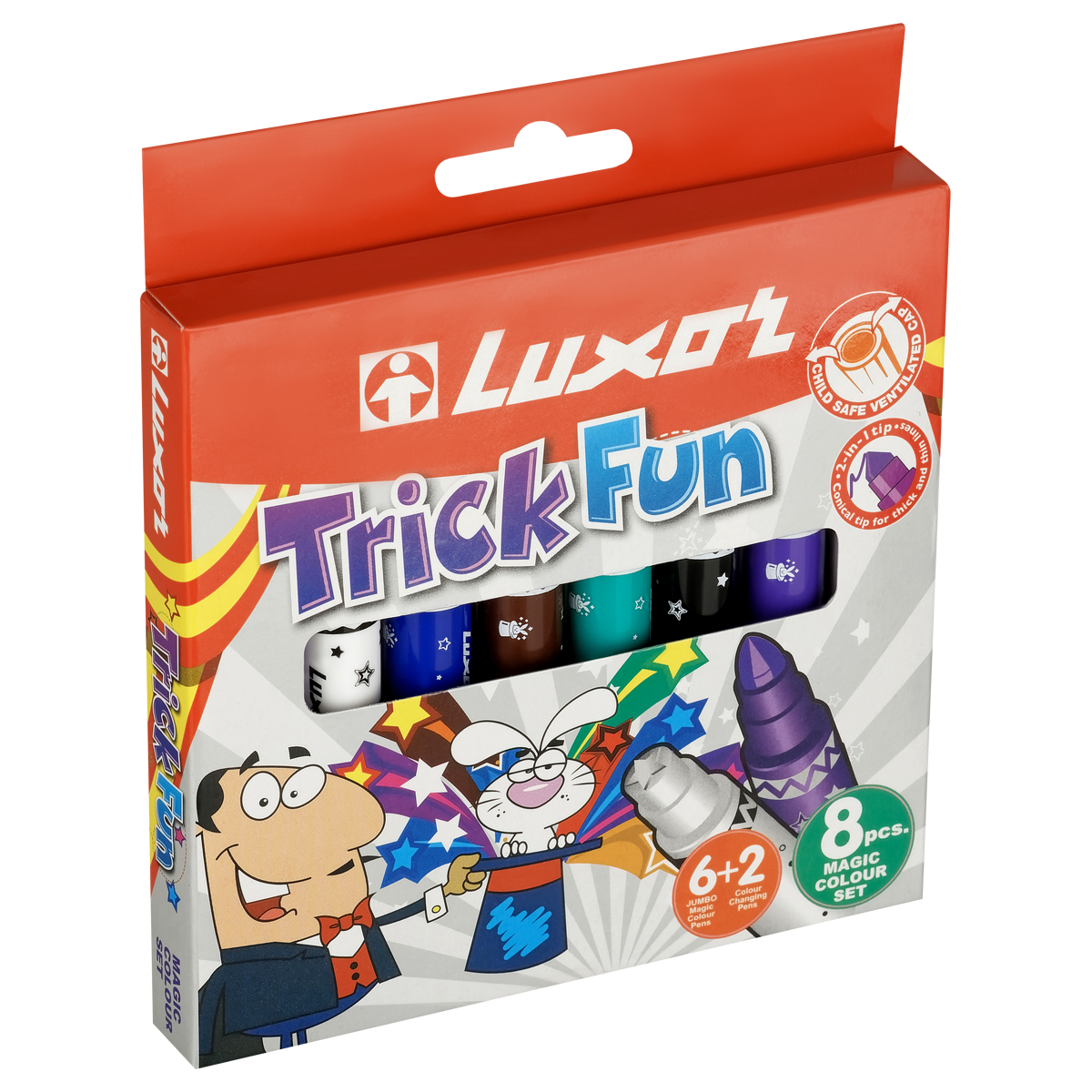 Фломастеры Luxor Trick Fun меняющие цвет утолщенные 8шт картон европодвес