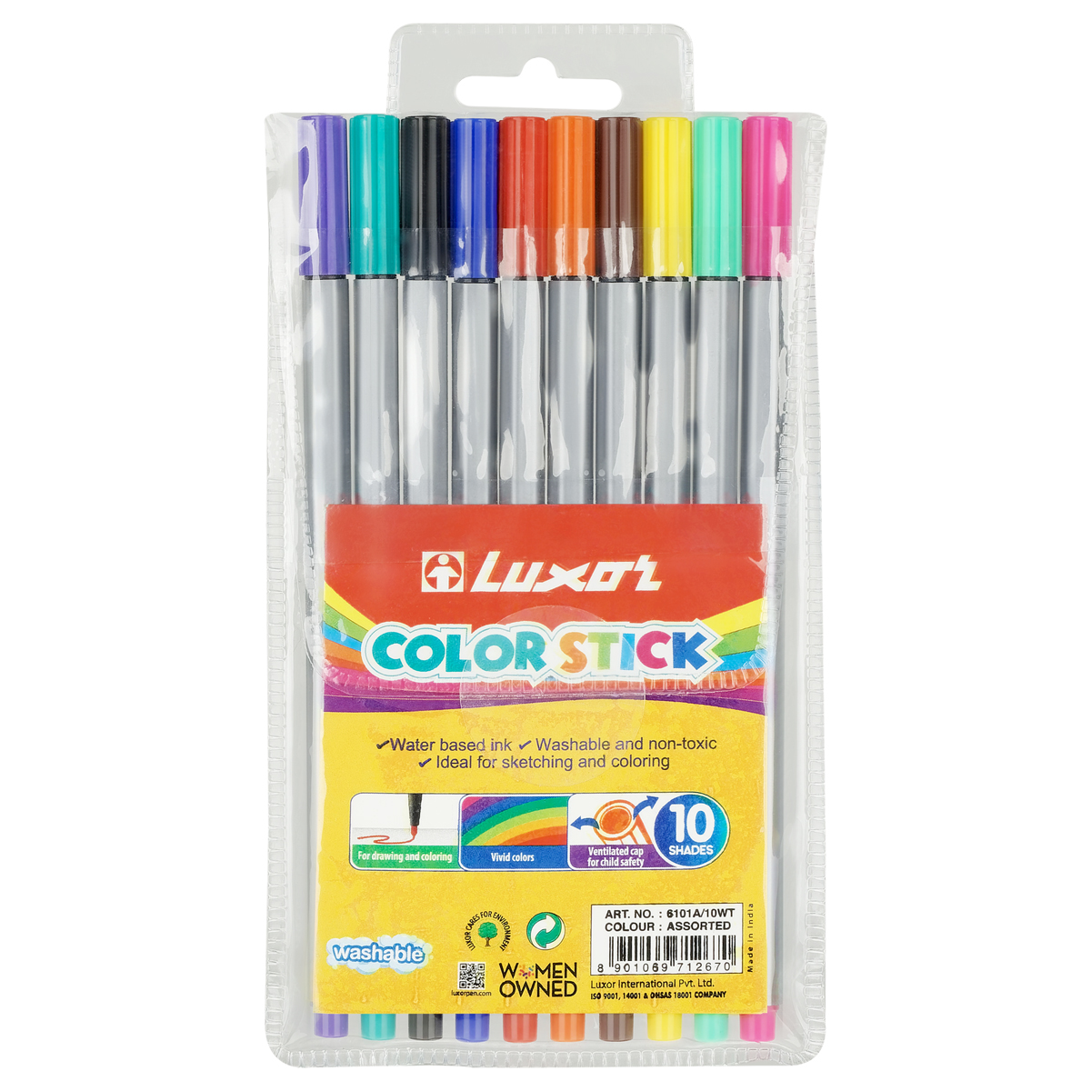 Фломастеры Luxor Color Stick 10цв смываемые ПВХ европодвес