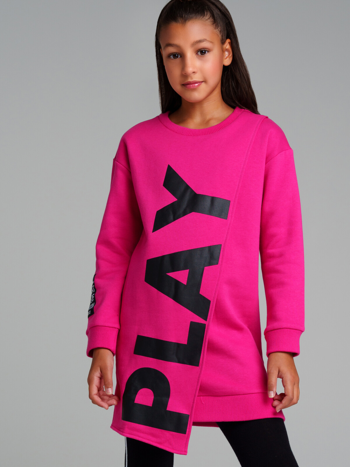 Платье трикотажное для девочек PlayToday, фуксия,черный, 134