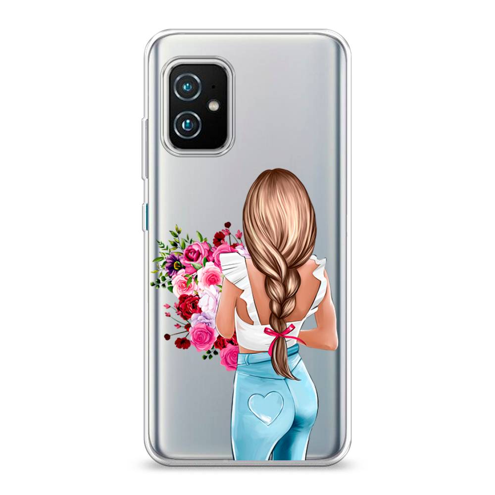 

Чехол на Asus ZenFone 8 "Девушка с цветами", Коричневый;розовый;голубой, 44450-6