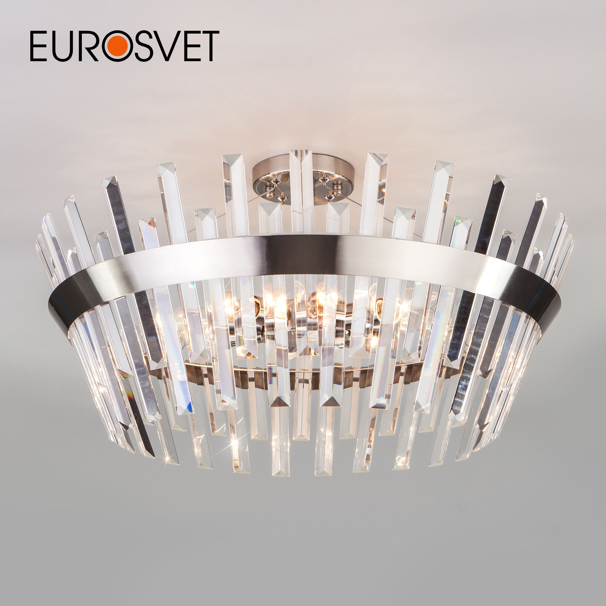 

Потолочная люстра с хрусталем на 8 рожков Eurosvet Steccato 10111/8 Е14 сатин-никель