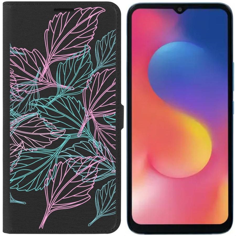 

Чехол-книжка Eco для Infinix Hot 20i Листья паттерн (черный)