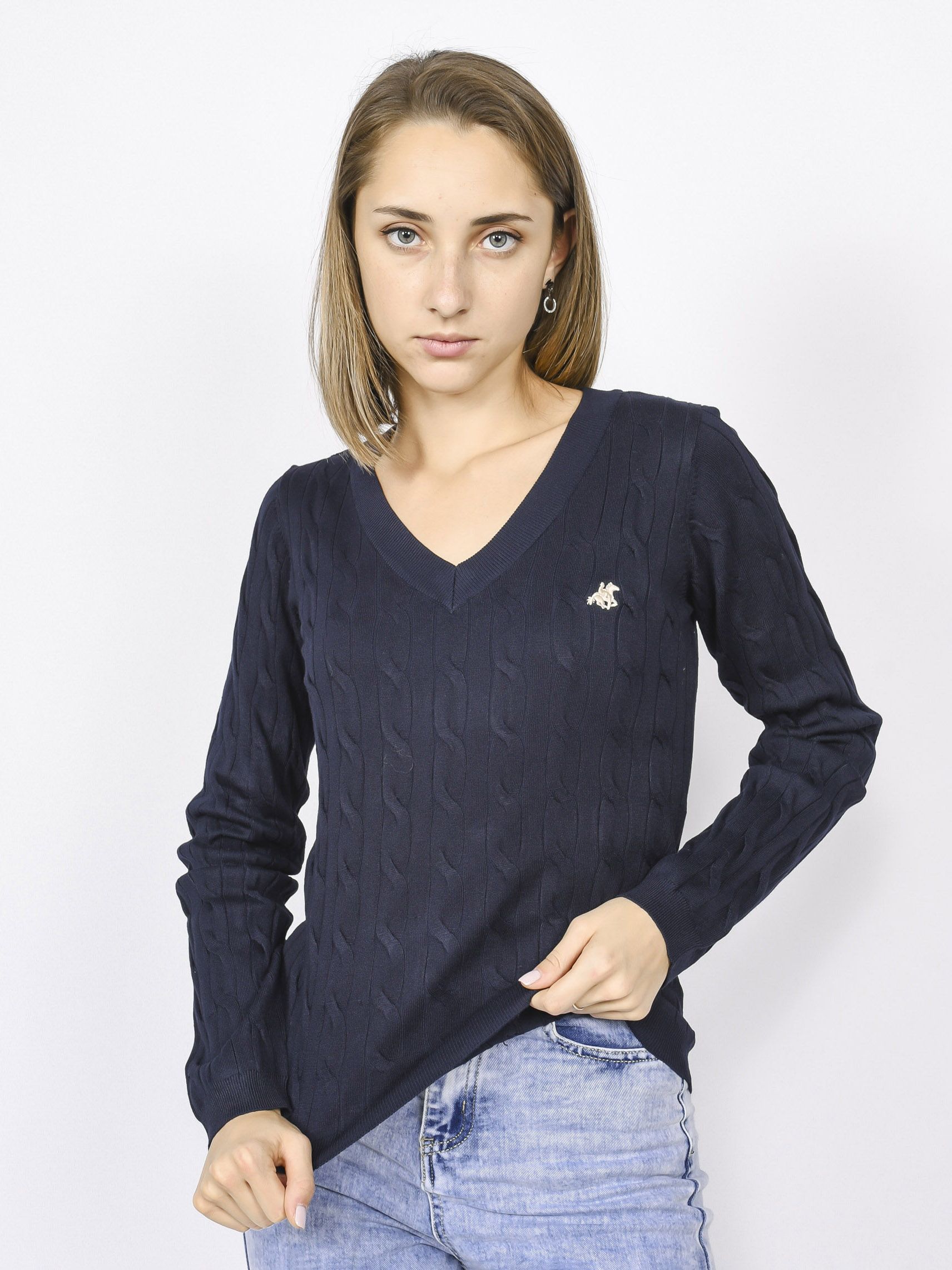 

Джемпер женский US Grand Polo V-neck Jumper синий XS, V-neck Jumper