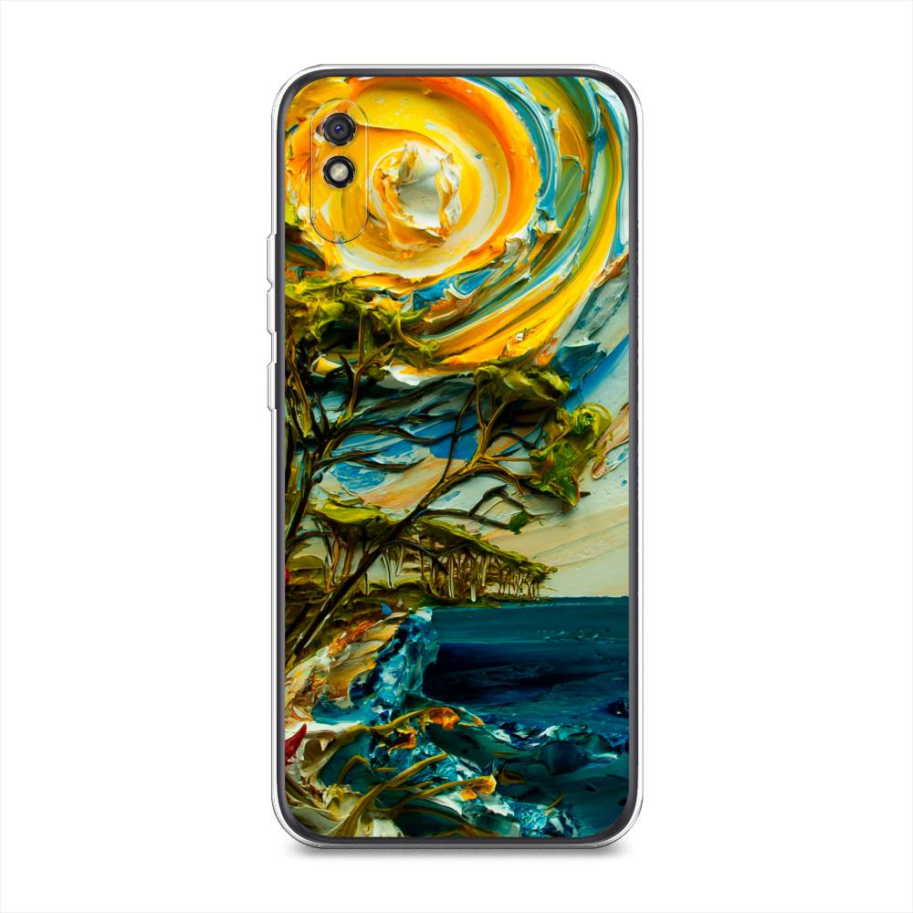 

Чехол на Xiaomi Redmi 9A "Солнце живопись", Желтый;синий, 38950-4