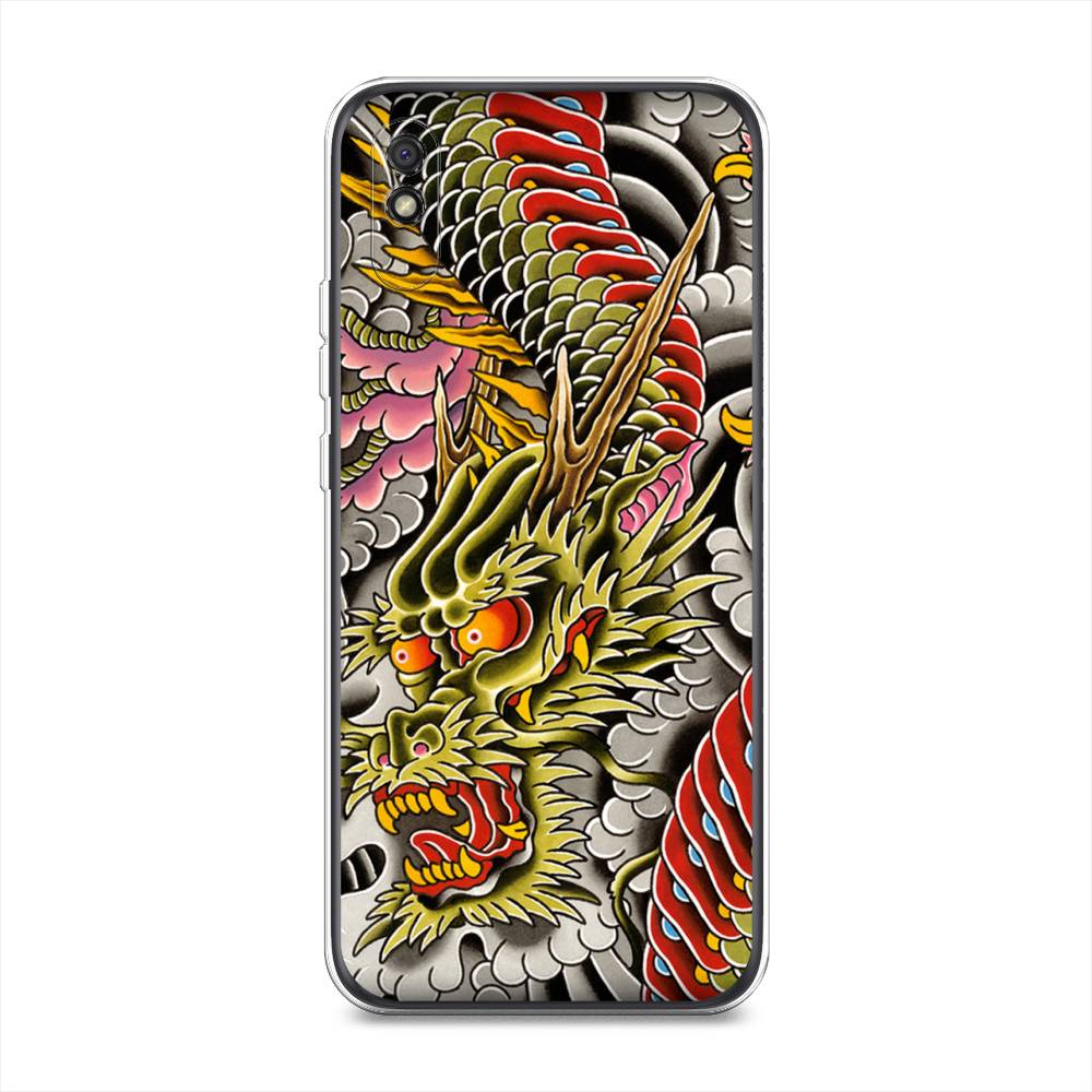 

Чехол на Xiaomi Redmi 9A "Японский дракон", Желтый;розовый;красный, 38950-4