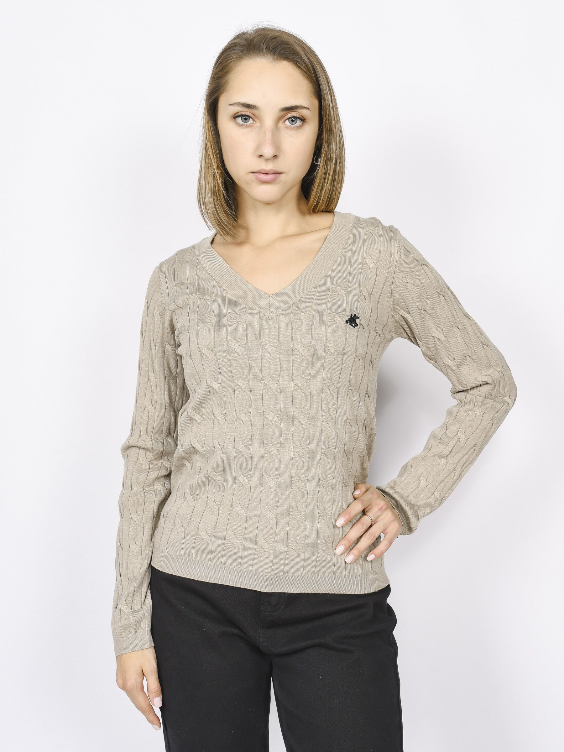 

Джемпер женский US Grand Polo V-neck Jumper бежевый S, V-neck Jumper