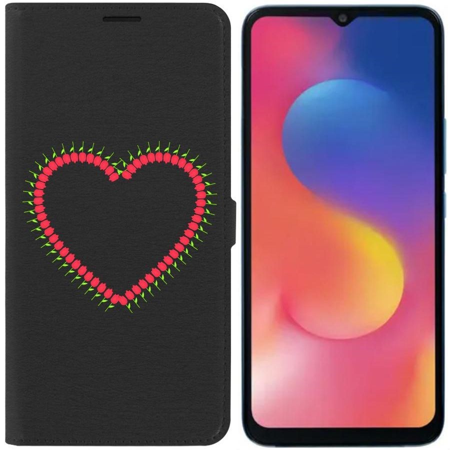 Чехол-книжка Eco для Infinix Hot 20i Сердце из тюльпанов (черный)