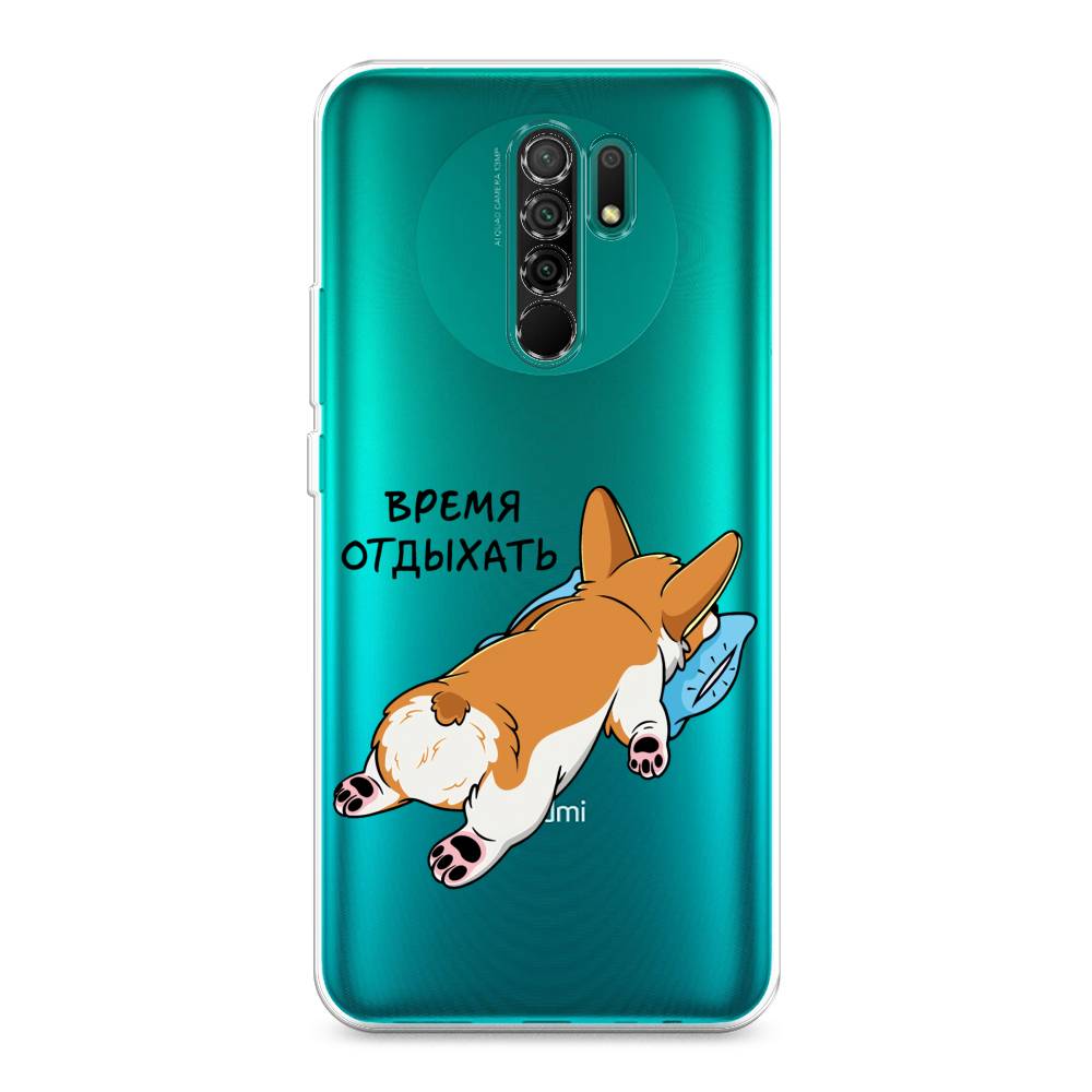 

Чехол на Xiaomi Redmi 9 "Корги отдыхает", Черный;коричневый;голубой, 38350-1