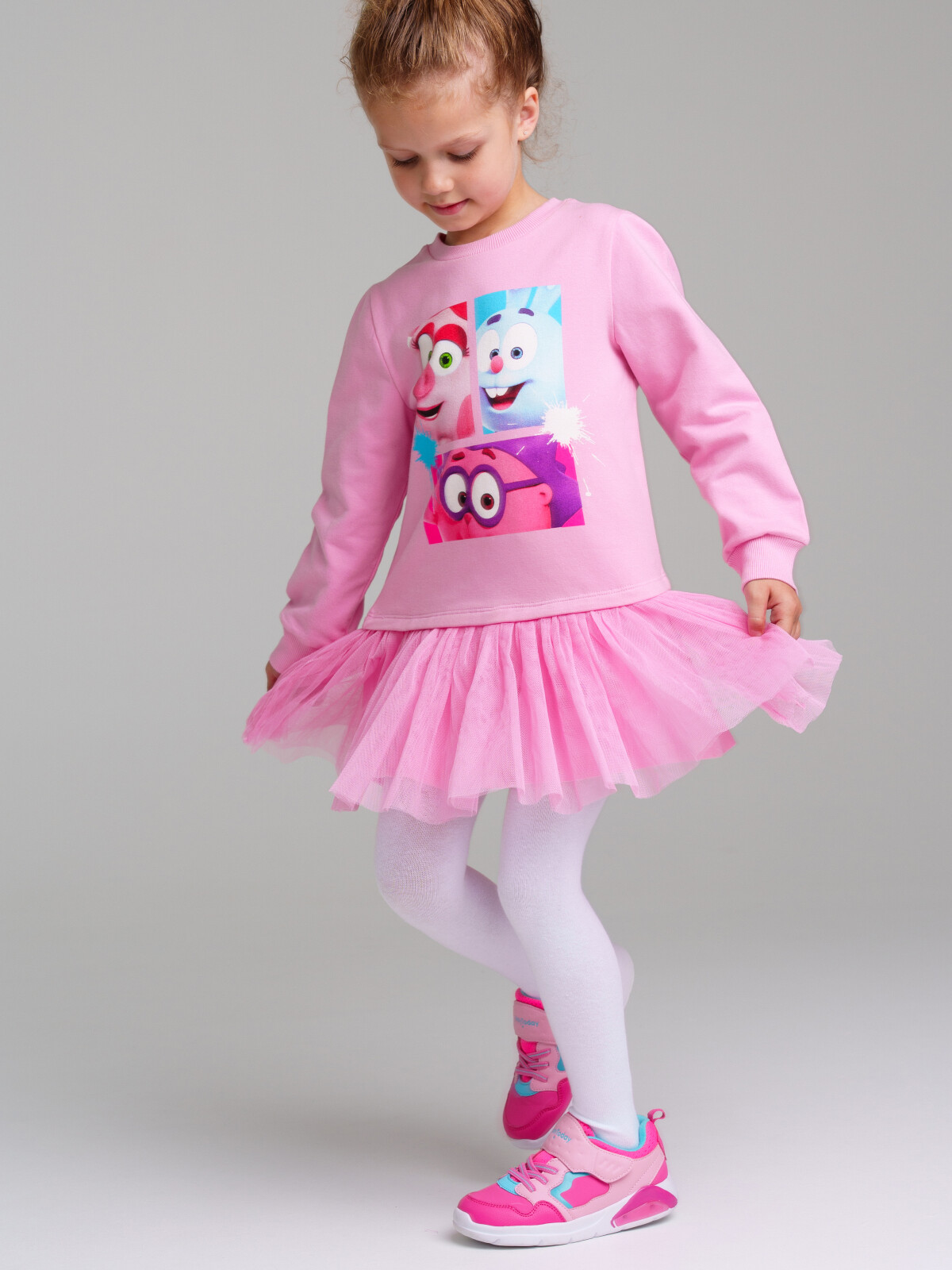 Платье трикотажное для девочек PlayToday, светло-сиреневый,цветной, 104