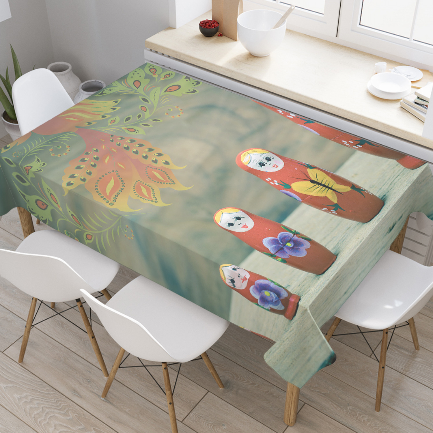 

Скатерть прямоугольная JoyArty "Семейство матрешек" из оксфорда, 120x145 см, Зеленый, Семейство матрешек