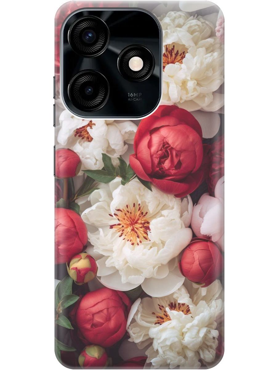 

Силиконовый чехол на Tecno Spark 10 / 10C с рисунком "Красно-белые пионы", Белый;красный, 20000765