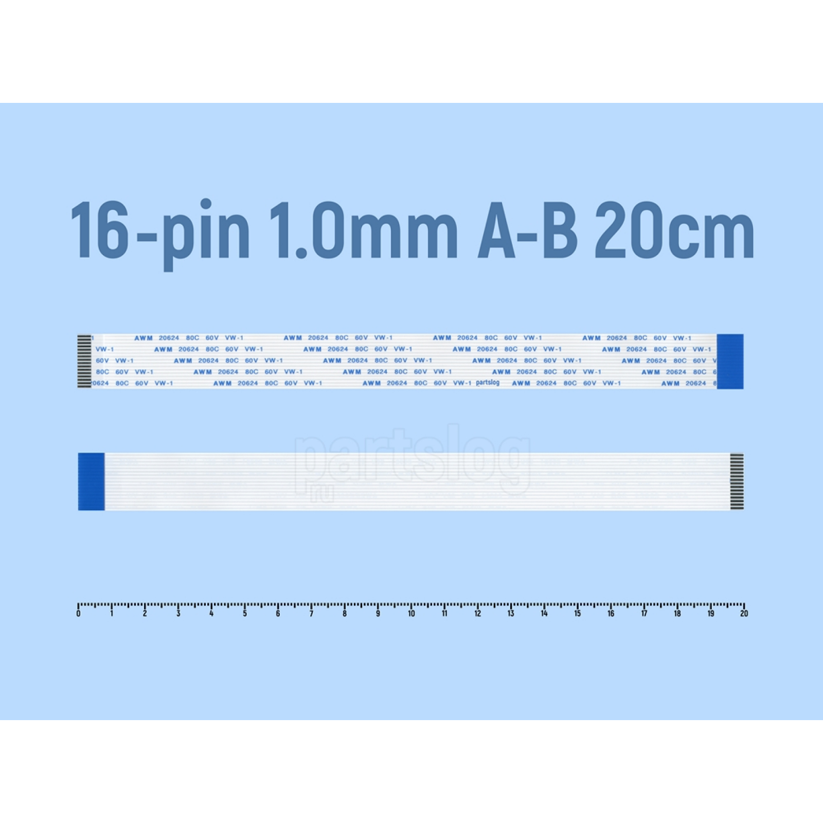 Шлейф FFC 16-pin Шаг 1.0mm Длина 20см Обратный A-B