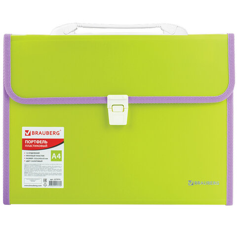 

Папка-портфель Brauberg Joy А4 13 отделений пластик 330х245х35мм салатовая 10шт, Зеленый