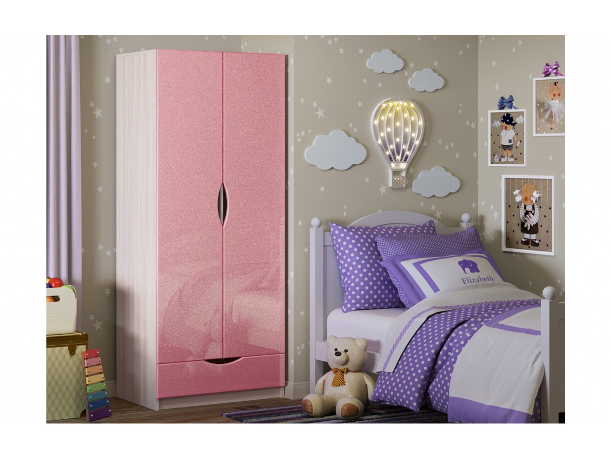 фото Детский шкаф бемби-3 мдф (ясень шимо светлый, розовый металлик) регион 58