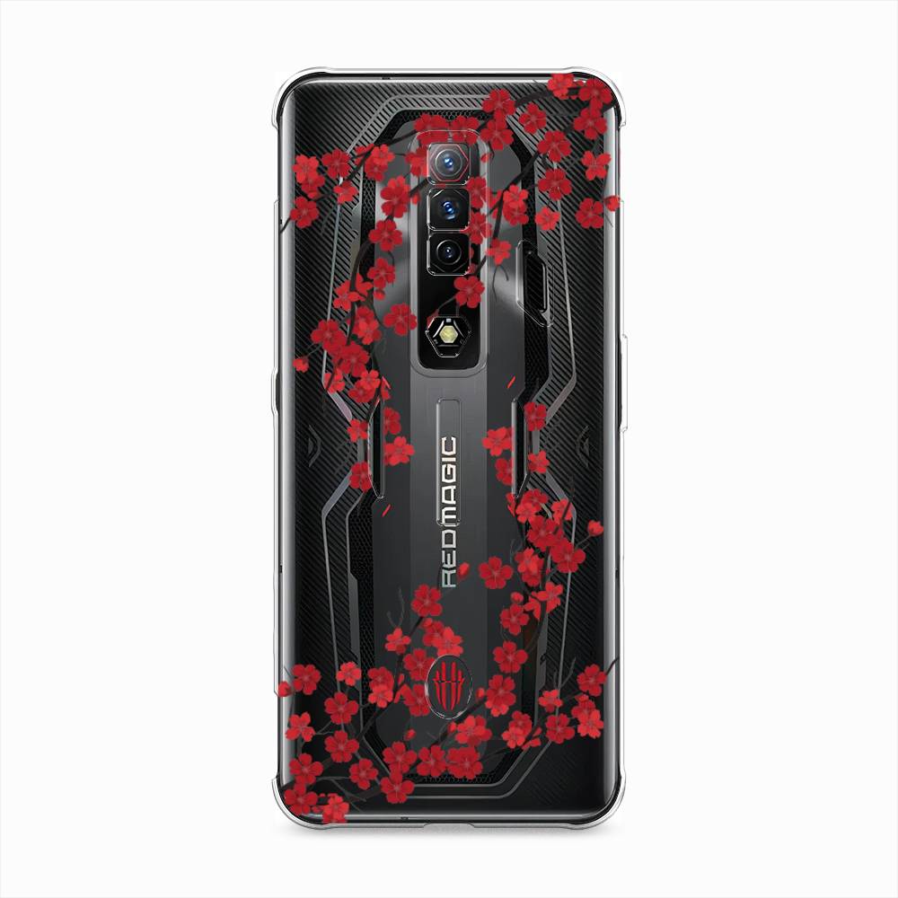 

Чехол на ZTE Nubia Red Magic 7S "Красная сакура", Красный;черный, 136350-2