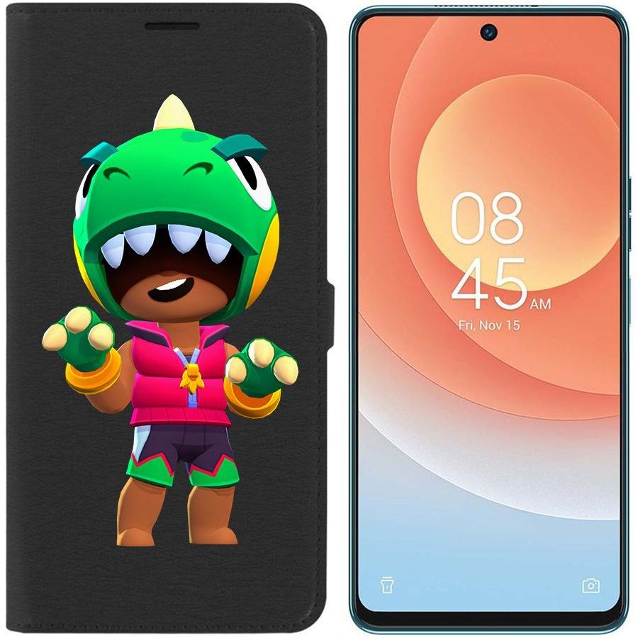 

Чехол-книжка Eco для Tecno Camon 19 Pro Brawl Stars-Дино Леон (черный)