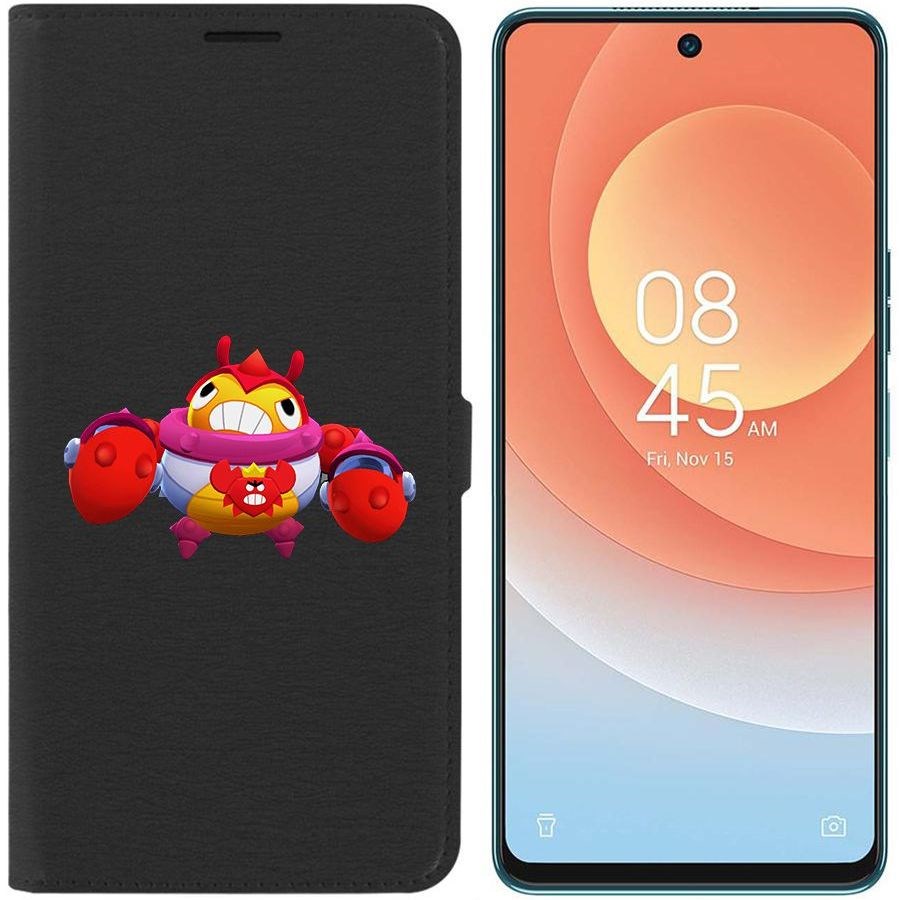 

Чехол-книжка Eco для Tecno Camon 19 Pro Brawl Stars-Краб Тик (черный)