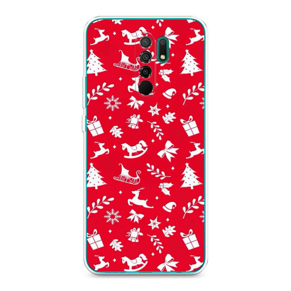 

Чехол для Xiaomi Redmi 9 "Красный новогодний фон", Красный;белый, 38350-5