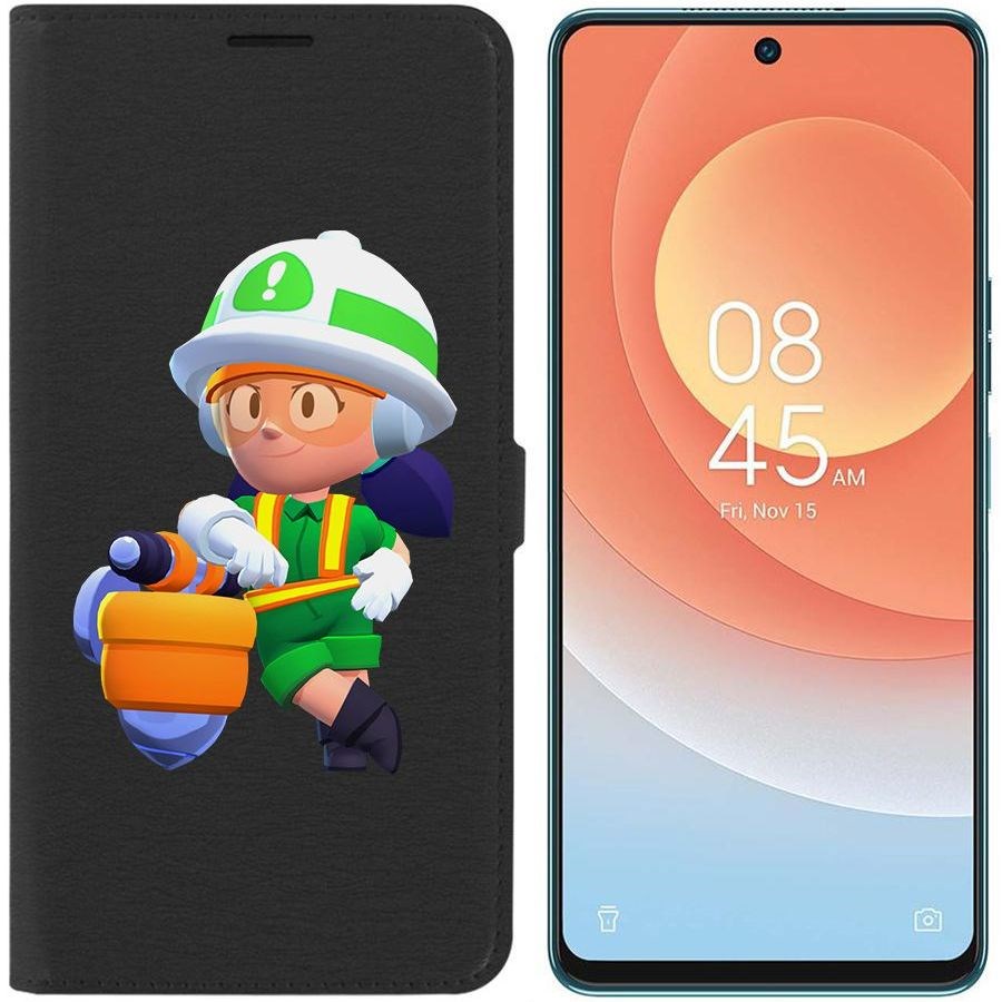 

Чехол-книжка Eco для Tecno Camon 19 Pro Brawl Stars-Строительница Джеки (черный)
