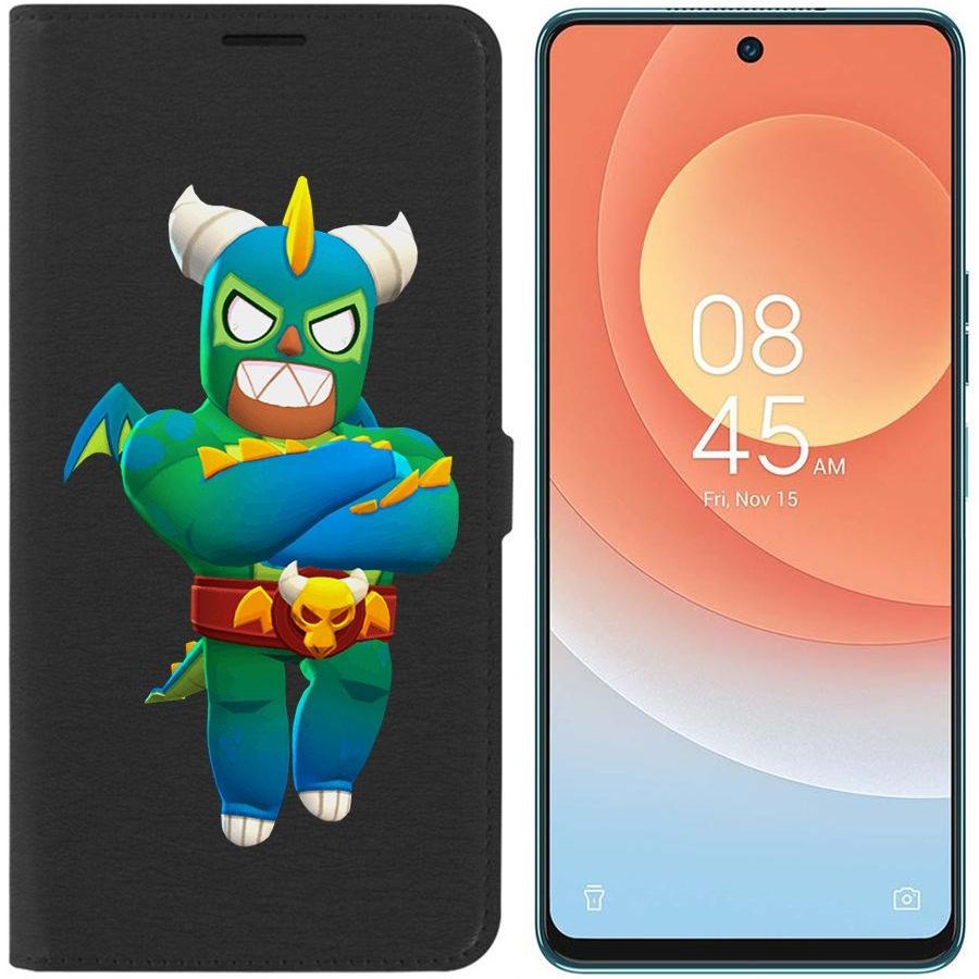

Чехол-книжка Eco для Tecno Camon 19 Pro Brawl Stars-Эль Дракон Вердозо (черный)