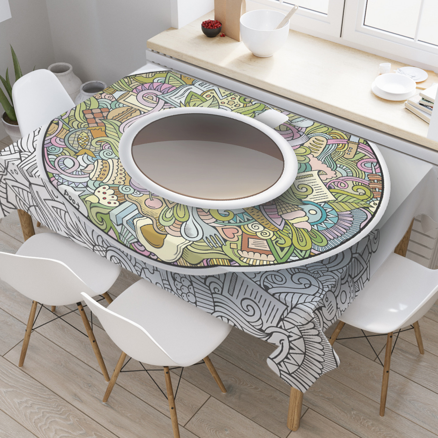 

Скатерть прямоугольная JoyArty "Тарелка раскраска" из оксфорда, 120x145 см, Серый, Тарелка раскраска