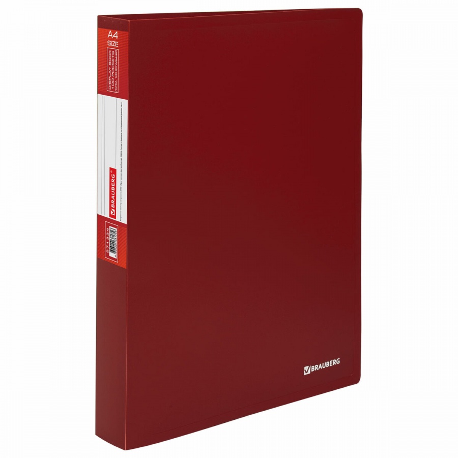 Папка файловая 100 вкладышей Brauberg Office (А4, пластик, 800мкм) красная (271334), 4шт.