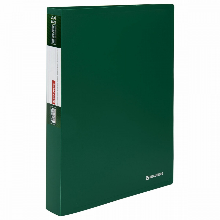 Папка файловая 60 вкладышей Brauberg Office (А4, пластик, 600мкм) зеленая (271330), 4шт.