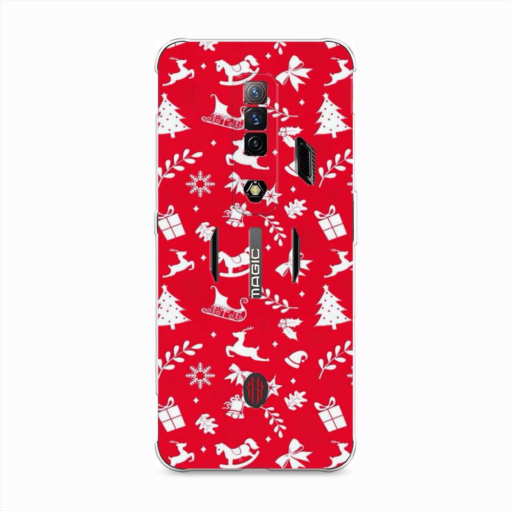 

Чехол на ZTE Nubia Red Magic 7S "Красный новогодний фон", Красный;белый, 136350-5
