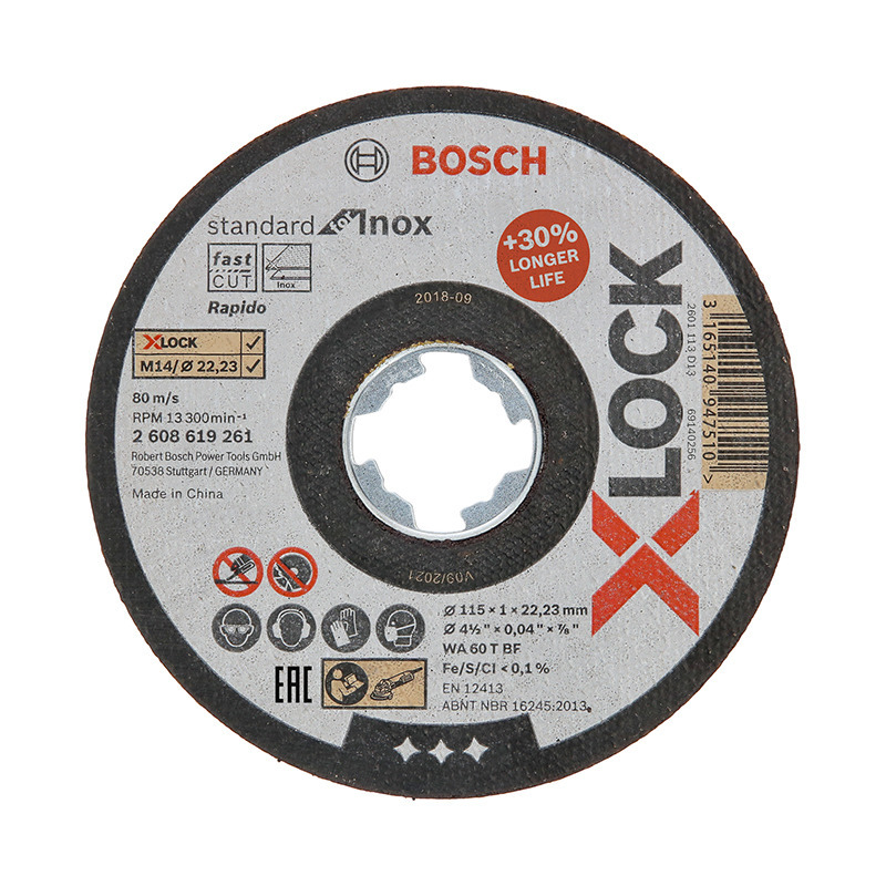 фото Отрезной диск bosch x-lock standard for inox 115x1.6x22.23мм прямой (2.608.619.362)