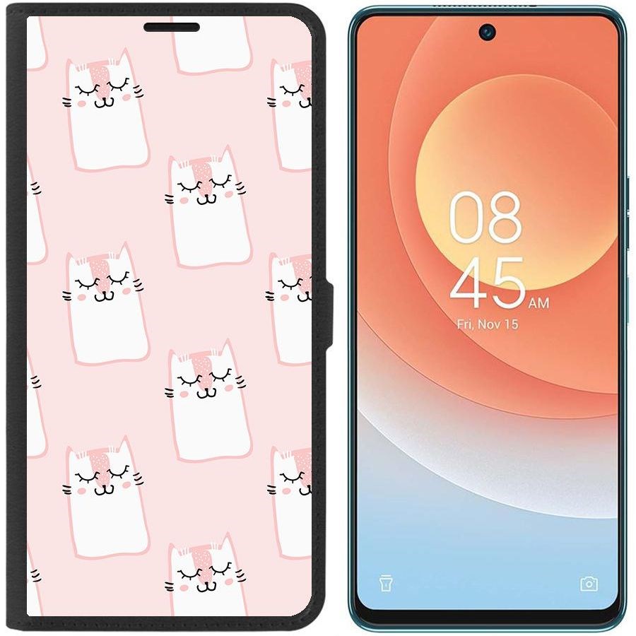 

Чехол-книжка Eco для Tecno Camon 19 Pro Котики паттерн (черный)