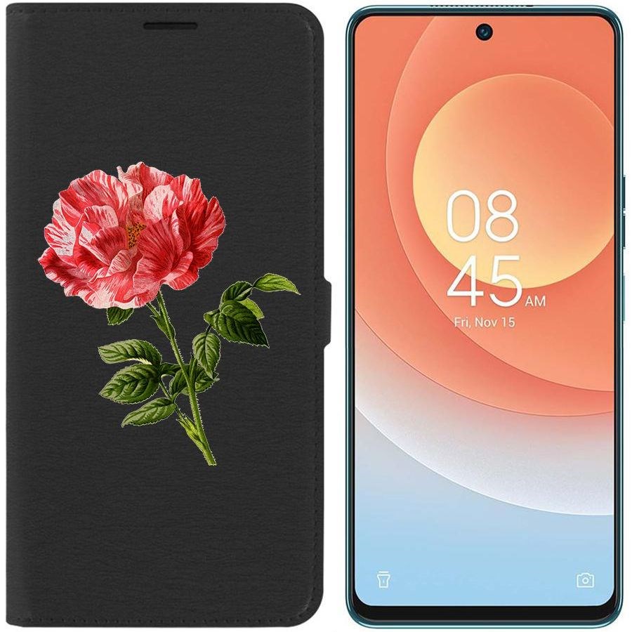 Чехол-книжка Eco для Tecno Camon 19 Pro Рисованная роза (черный)