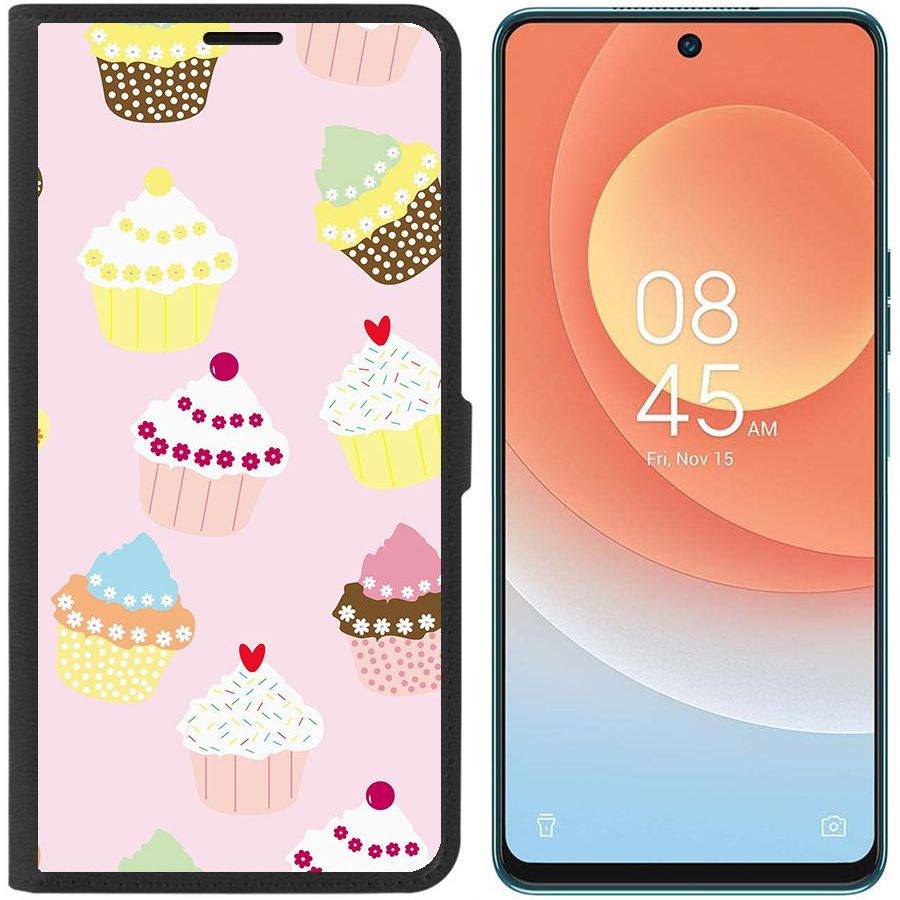 

Чехол-книжка Eco для Tecno Camon 19 Pro Пироженки (черный)