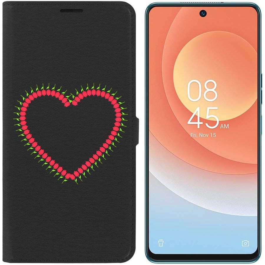 

Чехол-книжка Eco для Tecno Camon 19 Pro Сердце из тюльпанов (черный)