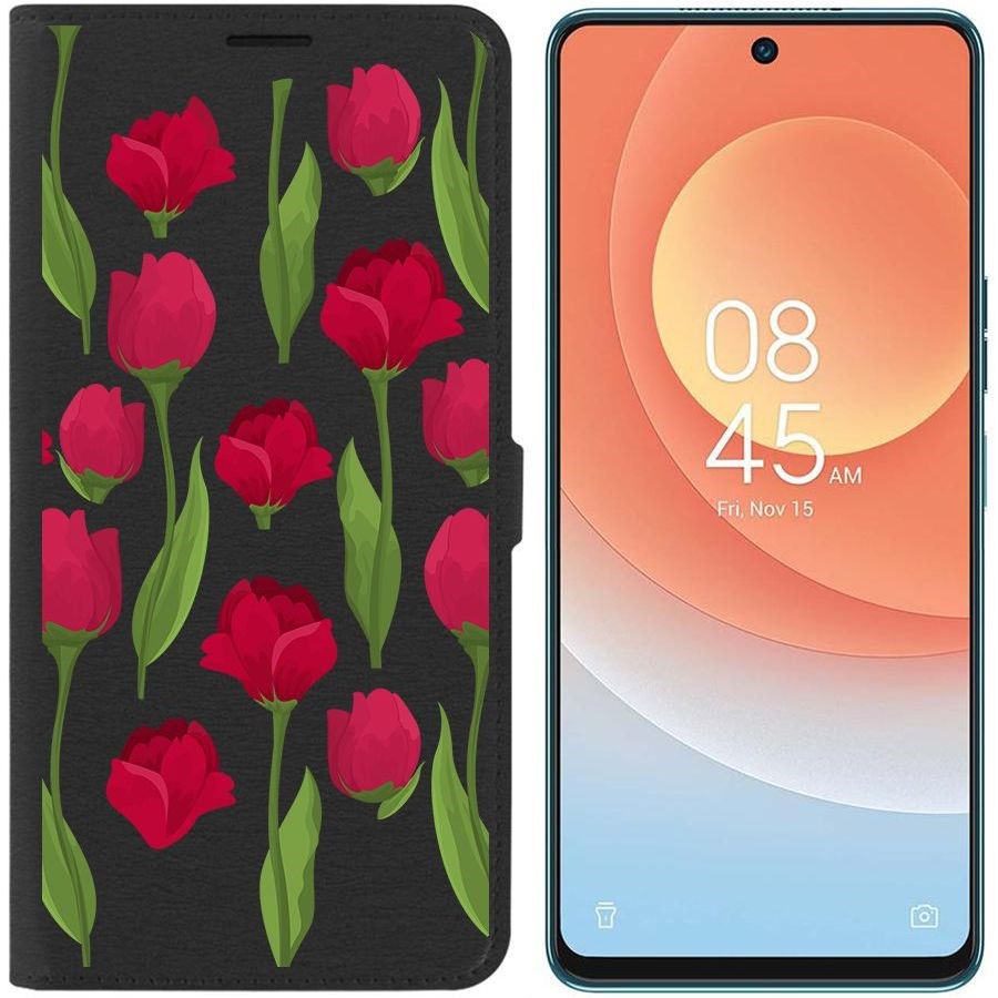 

Чехол-книжка Eco для Tecno Camon 19 Pro Розы паттерн (черный)