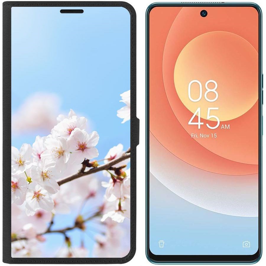 Чехол-книжка Eco для Tecno Camon 19 Pro Цветение (черный)