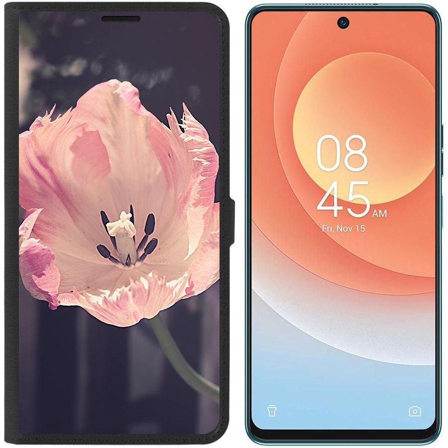 Чехол-книжка Eco для Tecno Camon 19 Pro Тюльпан (черный)