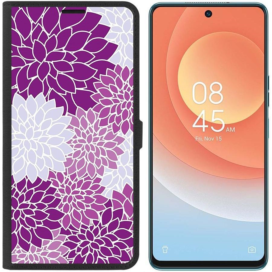 Чехол-книжка Eco для Tecno Camon 19 Pro Цветочный паттерн 2 (черный)