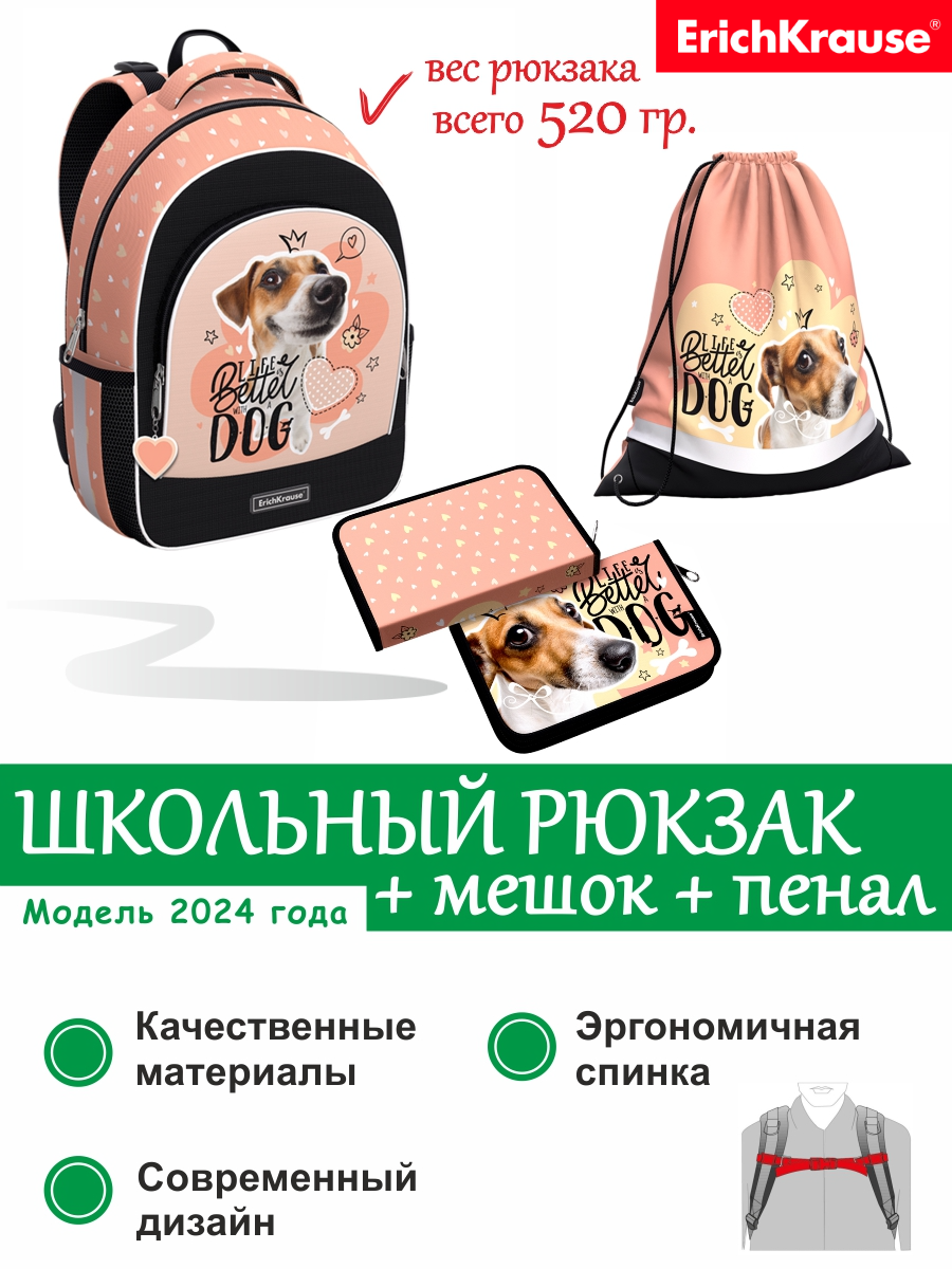 Школьный рюкзак с грудной перемычкой ErichKrause 15L Jack Russell с наполнением 600961