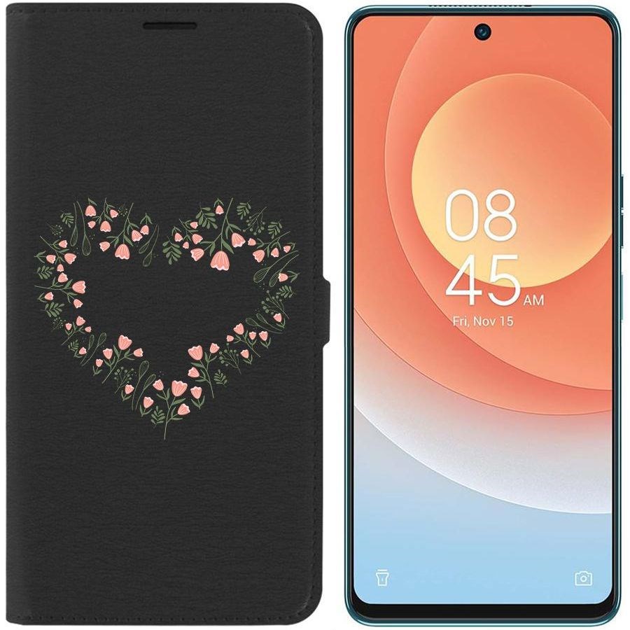 

Чехол-книжка Eco для Tecno Camon 19 Pro Цветочное сердце (черный)