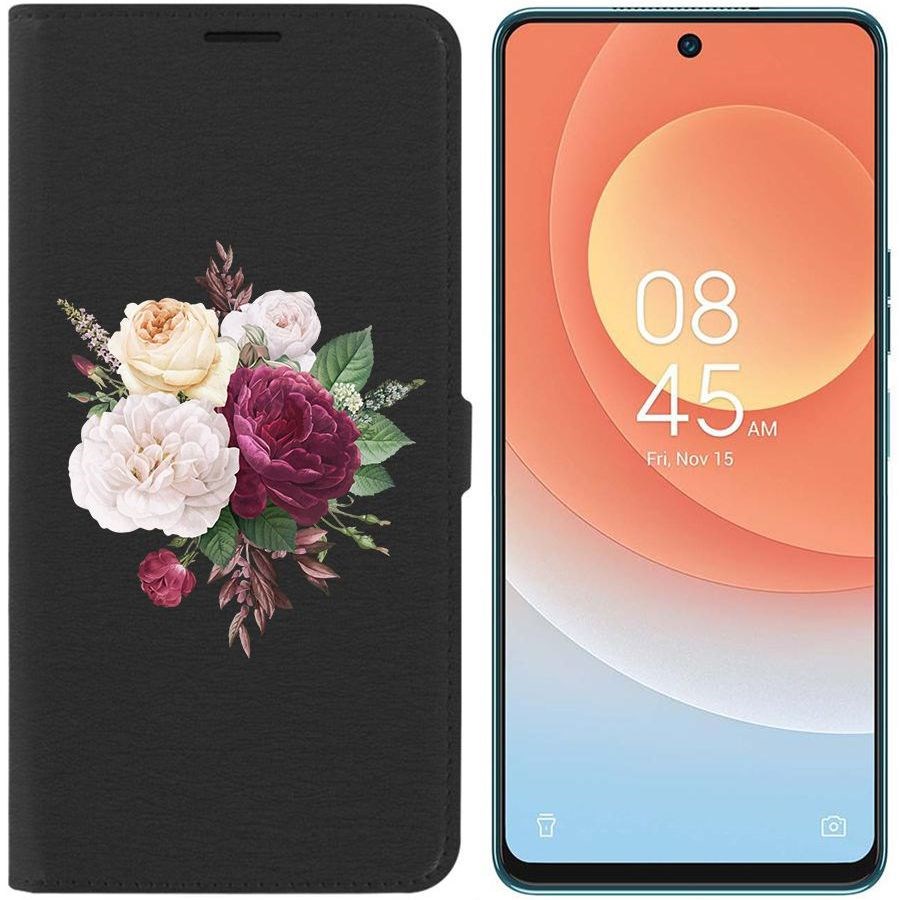 

Чехол-книжка Eco для Tecno Camon 19 Pro Цветочная композиция (черный)
