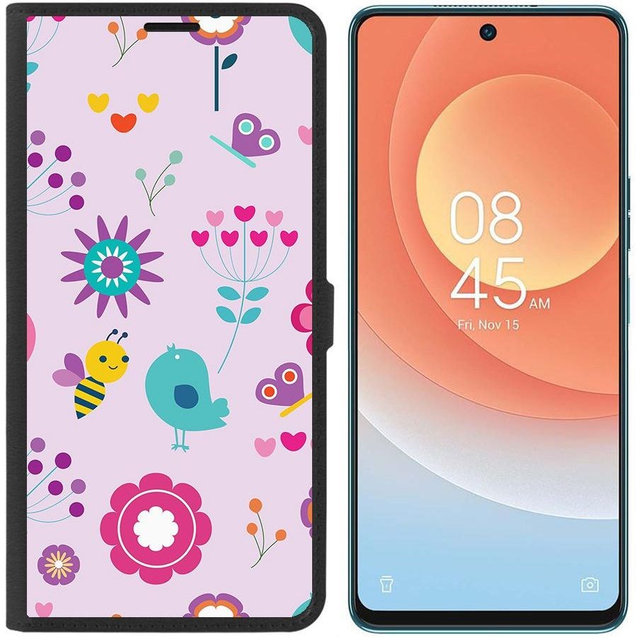 

Чехол-книжка Eco для Tecno Camon 19 Pro Цветочный паттерн 8 (черный)