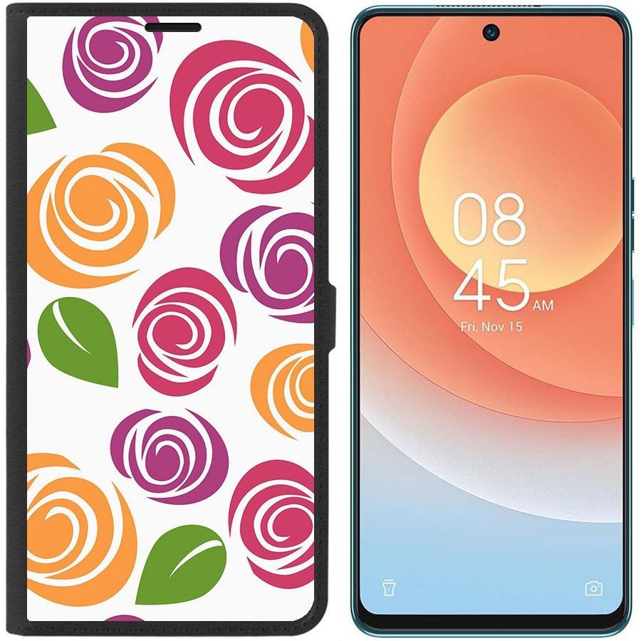 

Чехол-книжка Eco для Tecno Camon 19 Pro Цветочный паттерн 6 (черный)