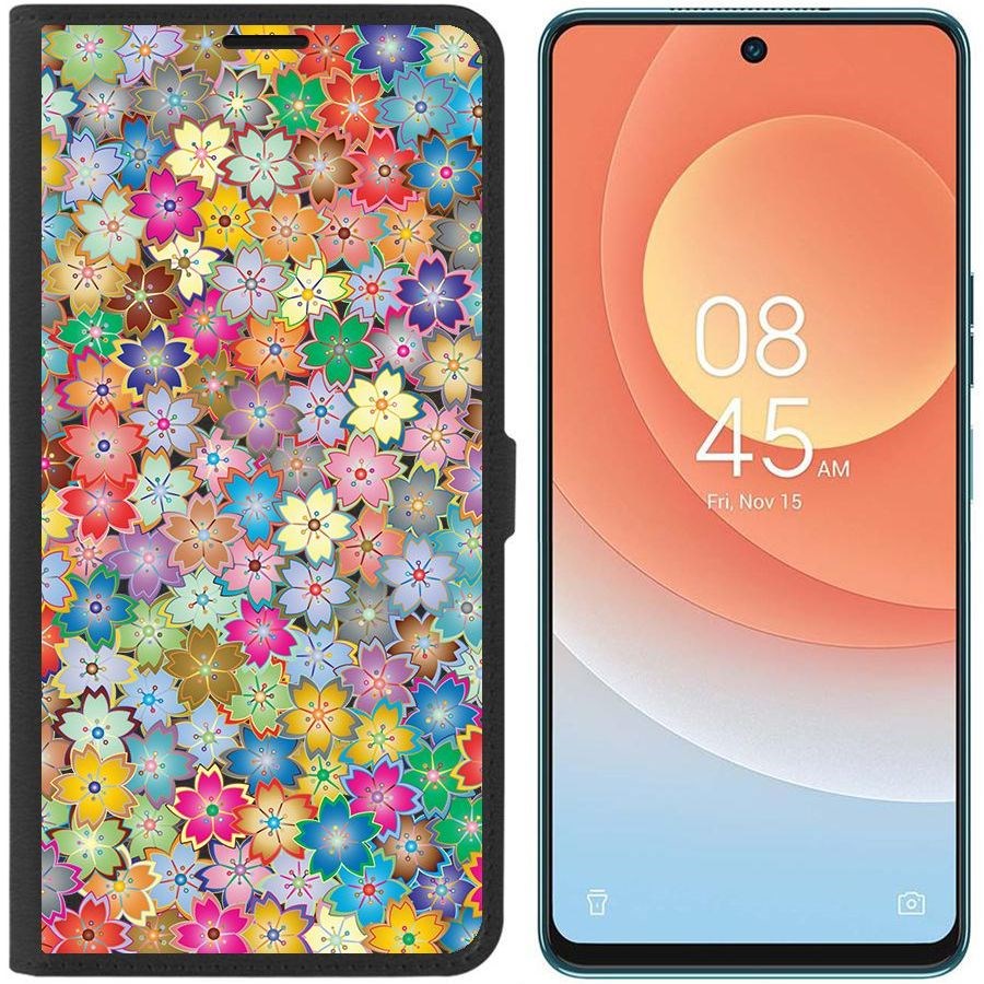 

Чехол-книжка Eco для Tecno Camon 19 Pro Цветочный паттерн 4 (черный)